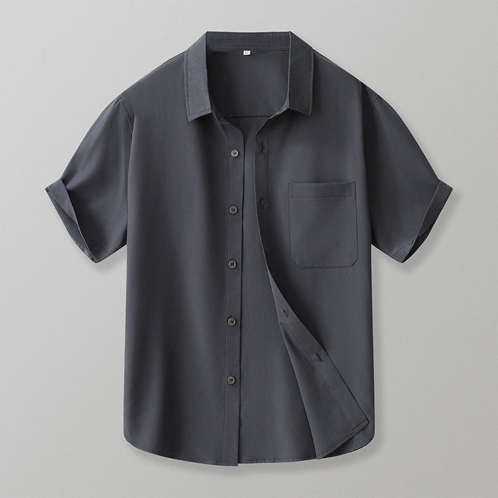 Men's Trendy American Style Summer Casual Jacket Heavy Cotton Short Sleeve Shirt Anti-Pilling Feature Versatile Twill Fabric