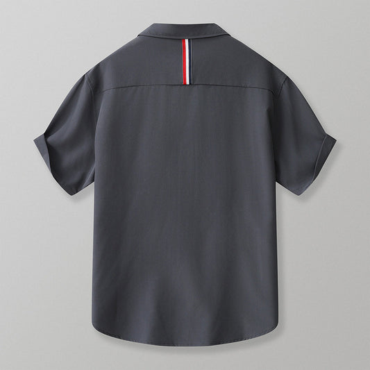 Men's Trendy American Style Summer Casual Jacket Heavy Cotton Short Sleeve Shirt Anti-Pilling Feature Versatile Twill Fabric