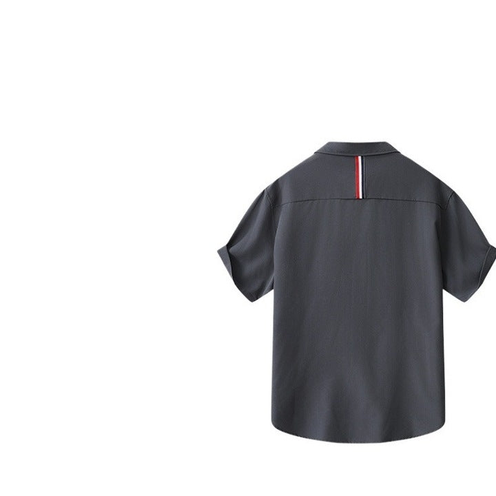 Men's Trendy American Style Summer Casual Jacket Heavy Cotton Short Sleeve Shirt Anti-Pilling Feature Versatile Twill Fabric