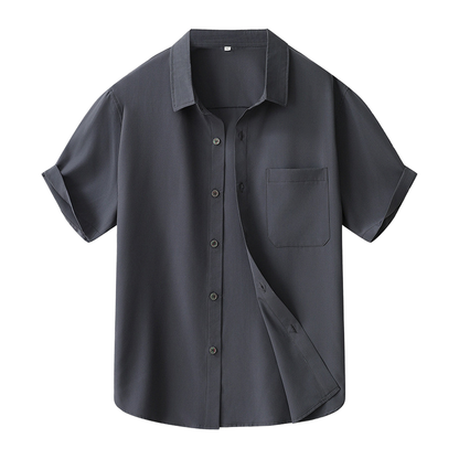 Men's Trendy American Style Summer Casual Jacket Heavy Cotton Short Sleeve Shirt Anti-Pilling Feature Versatile Twill Fabric