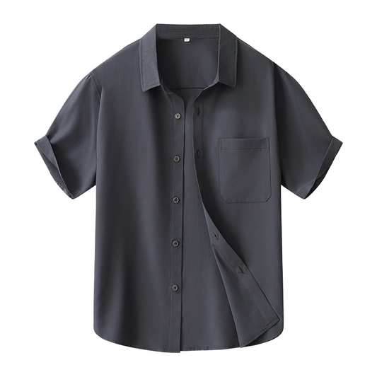 Men's Trendy American Style Summer Casual Jacket Heavy Cotton Short Sleeve Shirt Anti-Pilling Feature Versatile Twill Fabric