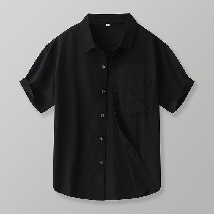 Men's Trendy American Style Summer Casual Jacket Heavy Cotton Short Sleeve Shirt Anti-Pilling Feature Versatile Twill Fabric