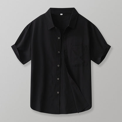 Men's Trendy American Style Summer Casual Jacket Heavy Cotton Short Sleeve Shirt Anti-Pilling Feature Versatile Twill Fabric