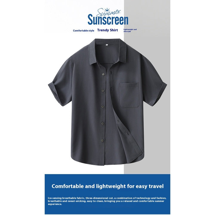 Men's Trendy American Style Summer Casual Jacket Heavy Cotton Short Sleeve Shirt Anti-Pilling Feature Versatile Twill Fabric