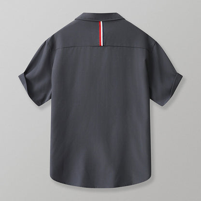 Men's Trendy American Style Summer Casual Jacket Heavy Cotton Short Sleeve Shirt Anti-Pilling Feature Versatile Twill Fabric