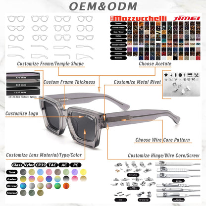 Sunglasses 2024 Customized 3D Metal Logo High End Luxury Square Fashionable Thick Acetate Sunglasses Polarized for Mens Women