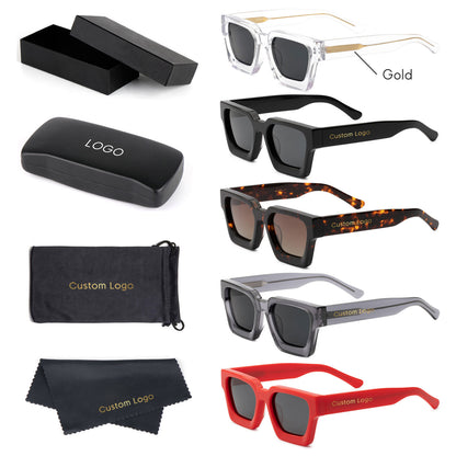 Sunglasses 2024 Customized 3D Metal Logo High End Luxury Square Fashionable Thick Acetate Sunglasses Polarized for Mens Women